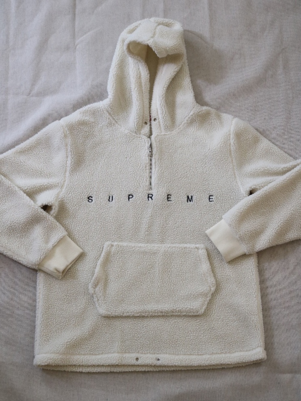 Supreme XL Sherpa Fleece Hoodie Half-Zip Ivory Cream Men's Unisex Pullover